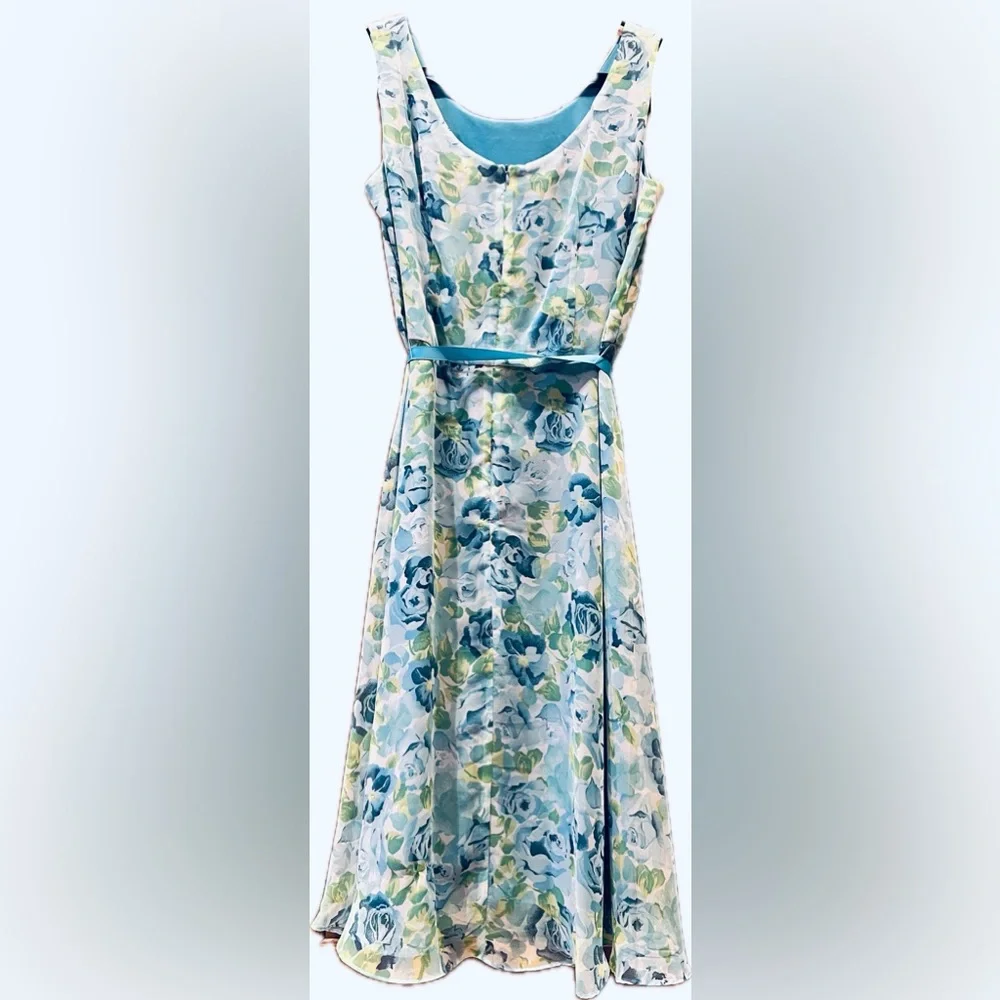 Dress Barn Blue Floral Midi Dress with Jacket - Picture 5 of 9